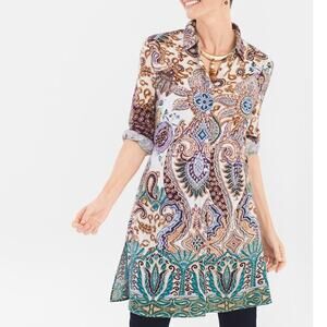 Chico's NEW Paisley Patch Shirt Womens Small Long Sleeve Button Career Top
